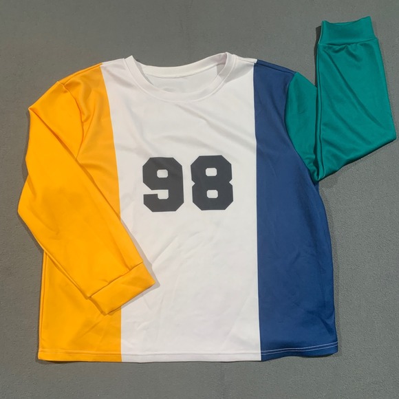Tops - Women's 2X Oversized Colorblock LS T Shirt 98 Graphic Print Sporty Trendy